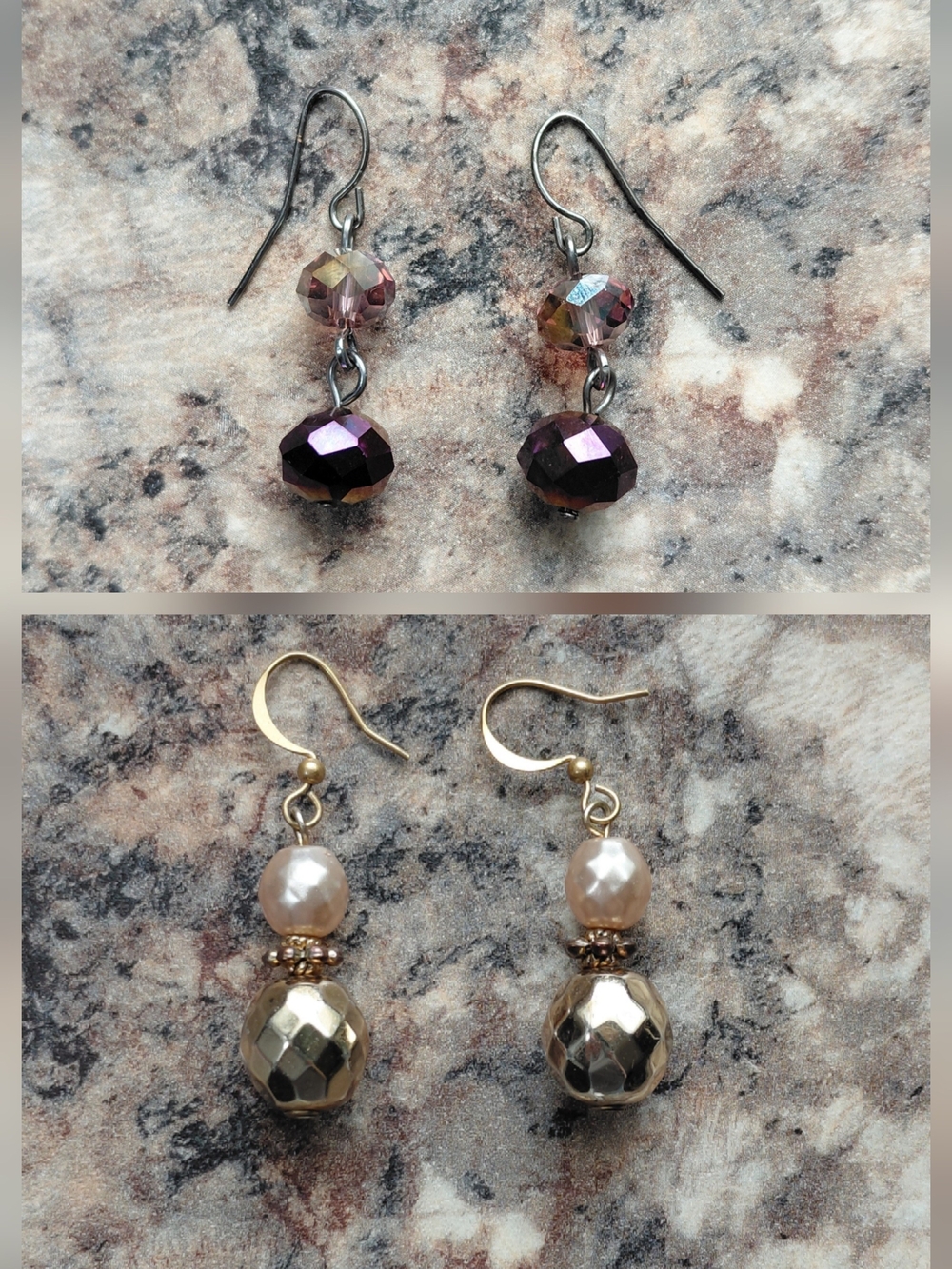 Set of 2 Pairs Artisan Handmade Faceted Bead Drop Hanging Earrings